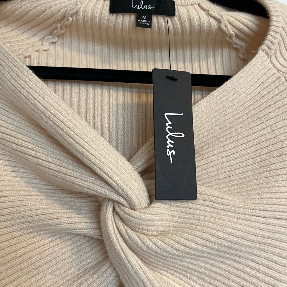 Lulus In A Twist Beige Knot-front Cropped Sweater - Size M - Picture 3 of 6